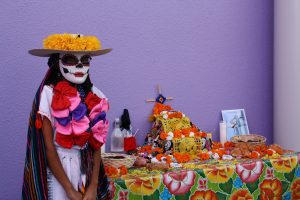 An altar with offerings.